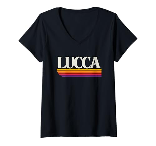 Damen Lucca Italia Retro-Grafik - Lucca Toskana Italien T-Shirt mit V-Ausschnitt Damen Lucca Italia Retro-Grafik - Lucca Toskana Italien T-Shirt mit V-Ausschnitt von Italia Throwbacks