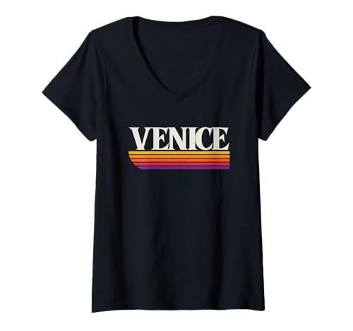 Damen Venedig Italien Retro Grafik - Venezia Italia T-Shirt mit V-Ausschnitt Damen Venedig Italien Retro Grafik - Venezia Italia T-Shirt mit V-Ausschnitt von Italia Throwbacks