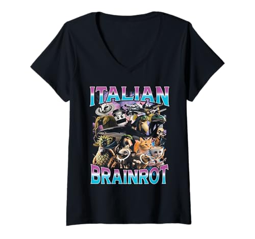 Damen Italian Brain Rot Italian Brainrot Funny Memes Bootleg Y2K T-Shirt mit V-Ausschnitt von Italian Brain Rot Italian Brainrot Funny Memes