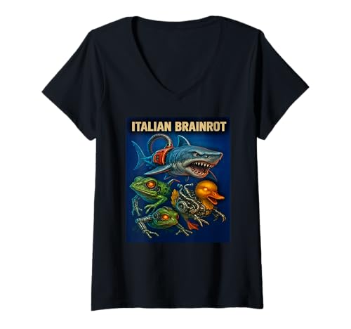 Damen Italian Brainrot Trendy Viral, generiert von AI Internet Meme T-Shirt mit V-Ausschnitt von Italian Brainrot Animals Funny Gifts & Tees Teens
