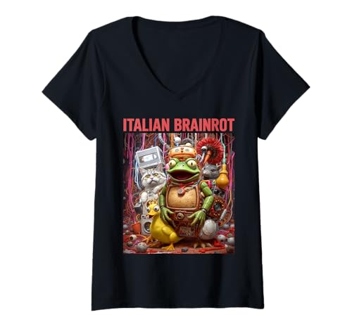 Damen Italian Brainrot Trendy Viral, generiert von AI Internet Meme T-Shirt mit V-Ausschnitt von Italian Brainrot Animals Funny Gifts & Tees Teens