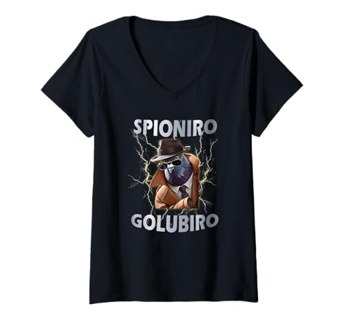 Damen Spioniro Golubiro - Italienisches Meme Spionage Taube T-Shirt mit V-Ausschnitt Damen Spioniro Golubiro - Italienisches Meme Spionage Taube T-Shirt mit V-Ausschnitt von Italian Brainrot Characters