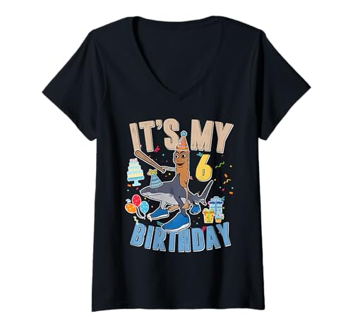 Damen It's My 6th Birthday Tung Tung Sahur Tralalero Tralala T-Shirt mit V-Ausschnitt Damen It's My 6th Birthday Tung Tung Sahur Tralalero Tralala T-Shirt mit V-Ausschnitt von Italian Brainrot Gen Z Humor Meme Men Women Kids