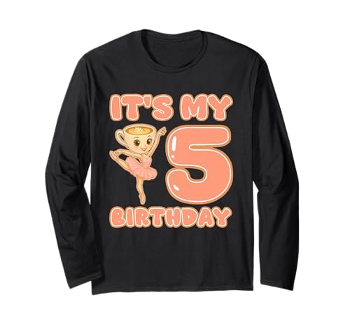 Es ist Mein 5. Geburtstag Mädchen Ballerina Cappuccina Cappuccino Langarmshirt Es ist Mein 5. Geburtstag Mädchen Ballerina Cappuccina Cappuccino Langarmshirt von Italian Brainrot Gen Z Humor Meme Women Youth Kids