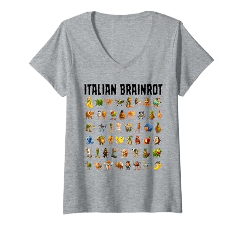 Damen Italienisches Brainrot Gen-Z-Meme Lustiges Brain Rot Alle Charaktere T-Shirt mit V-Ausschnitt Damen Italienisches Brainrot Gen-Z-Meme Lustiges Brain Rot Alle Charaktere T-Shirt mit V-Ausschnitt von Italian Brainrot Gen-Z Meme Funny Brain Rot Boys