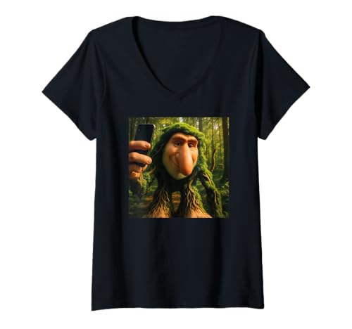 Damen Italian Brainrot Meme BRR BRR Patatim Lustiges Selfie T-Shirt mit V-Ausschnitt von Italian Brainrot Lustige Virale KI Meme Motive