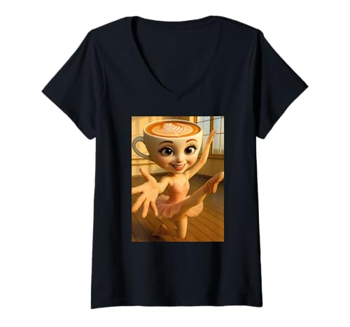 Damen Italian Brainrot Meme Ballerina Cappuccina Lustiges T-Shirt mit V-Ausschnitt von Italian Brainrot Lustige Virale KI Meme Motive