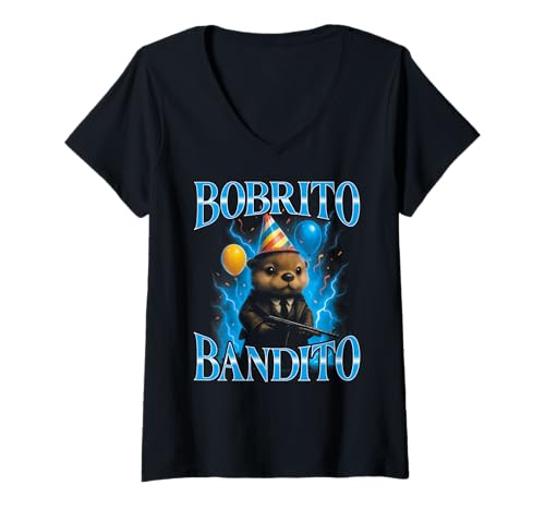 Damen Italian Brainrot Meme Bobrito Bandito Lustiges Geburtstag T-Shirt mit V-Ausschnitt von Italian Brainrot Lustige Virale KI Meme Motive