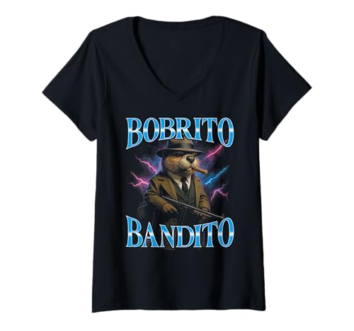 Damen Italian Brainrot Meme Bobrito Bandito Lustiges T-Shirt mit V-Ausschnitt von Italian Brainrot Lustige Virale KI Meme Motive
