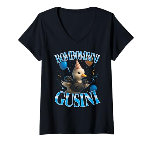 Damen Italian Brainrot Meme Bombombini Gusini Lustiges Geburtstag T-Shirt mit V-Ausschnitt von Italian Brainrot Lustige Virale KI Meme Motive