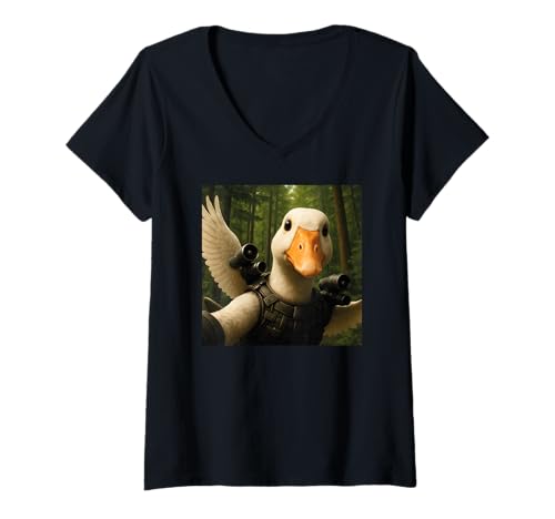 Damen Italian Brainrot Meme Bombombini Gusini Lustiges Selfie T-Shirt mit V-Ausschnitt von Italian Brainrot Lustige Virale KI Meme Motive