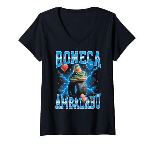 Damen Italian Brainrot Meme Boneca Ambalabu Frosch Geburtstag T-Shirt mit V-Ausschnitt von Italian Brainrot Lustige Virale KI Meme Motive