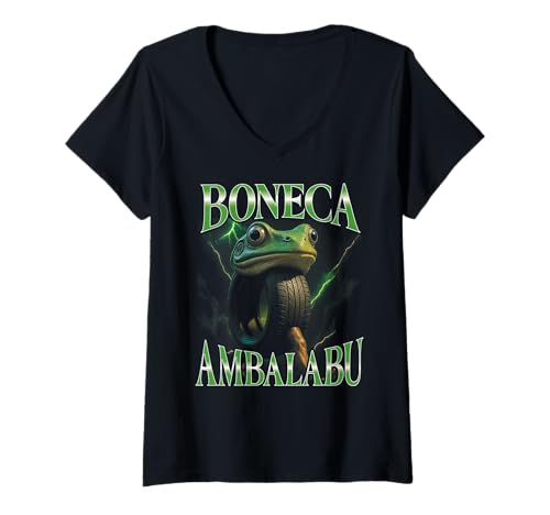 Damen Italian Brainrot Meme Boneca Ambalabu Frosch Lustiges T-Shirt mit V-Ausschnitt von Italian Brainrot Lustige Virale KI Meme Motive
