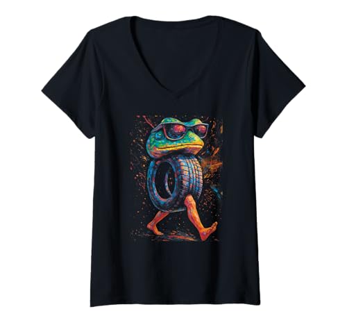 Damen Italian Brainrot Meme Boneca Ambalabu Frosch Watercolor T-Shirt mit V-Ausschnitt von Italian Brainrot Lustige Virale KI Meme Motive