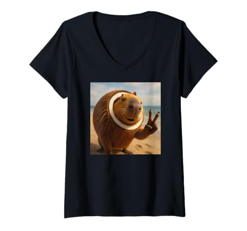 Damen Italian Brainrot Meme Burbaloni Luliloli Lustiges T-Shirt mit V-Ausschnitt von Italian Brainrot Lustige Virale KI Meme Motive