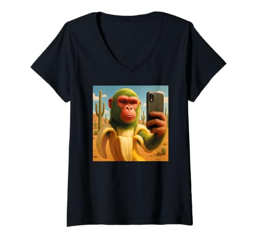 Damen Italian Brainrot Meme Chimpanzini Bananini Lustiges Selfie T-Shirt mit V-Ausschnitt von Italian Brainrot Lustige Virale KI Meme Motive