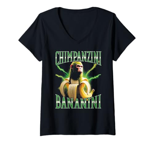 Damen Italian Brainrot Meme Chimpanzini Bananini Lustiges T-Shirt mit V-Ausschnitt von Italian Brainrot Lustige Virale KI Meme Motive