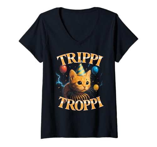 Damen Italian Brainrot Meme Trippi Troppi Lustiges Geburtstag T-Shirt mit V-Ausschnitt von Italian Brainrot Lustige Virale KI Meme Motive