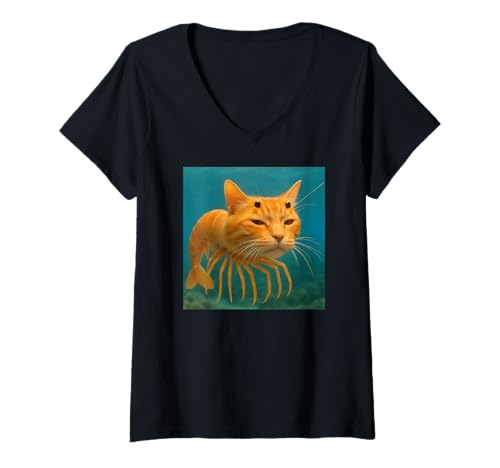 Damen Italian Brainrot Meme Trippi Troppi Lustiges Katze T-Shirt mit V-Ausschnitt von Italian Brainrot Lustige Virale KI Meme Motive