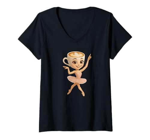 Damen Italian Brainrot AI-Generated Character Ballerina Cappuccina T-Shirt mit V-Ausschnitt Damen Italian Brainrot AI-Generated Character Ballerina Cappuccina T-Shirt mit V-Ausschnitt von Italian Brainrot Meme Characters Viral Gen Z Trend