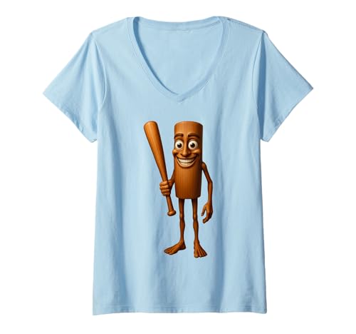 Damen Italian Brainrot AI-Generated Character Tung Tung Tung Sahur T-Shirt mit V-Ausschnitt Damen Italian Brainrot AI-Generated Character Tung Tung Tung Sahur T-Shirt mit V-Ausschnitt von Italian Brainrot Meme Characters Viral Gen Z Trend