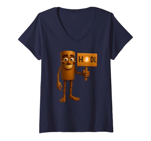 Damen Italian Brainrot Charater Tung Tung Sahur Bitcoin HODL T-Shirt mit V-Ausschnitt Damen Italian Brainrot Charater Tung Tung Sahur Bitcoin HODL T-Shirt mit V-Ausschnitt von Italian Brainrot Meme Characters Viral Gen Z Trend