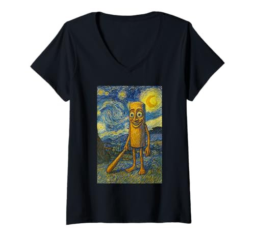 Damen Italian Brainrot Meme Van Gogh Starry Night T-Shirt mit V-Ausschnitt Damen Italian Brainrot Meme Van Gogh Starry Night T-Shirt mit V-Ausschnitt von Italian Brainrot Meme
