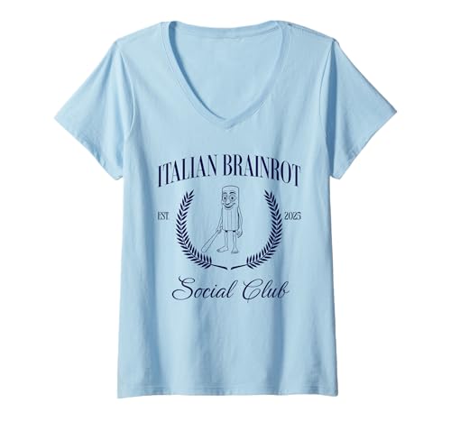 Damen Italian Brainrot Social Club Meme T-Shirt mit V-Ausschnitt Damen Italian Brainrot Social Club Meme T-Shirt mit V-Ausschnitt von Italian Brainrot Meme