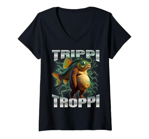 Damen Trippi Troppi T-Shirt mit V-Ausschnitt Damen Trippi Troppi T-Shirt mit V-Ausschnitt von Italian Brainrot Trippi Troppi