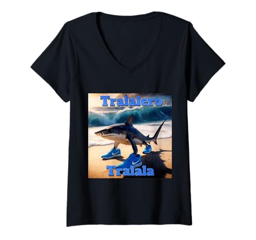 Damen Tralalero Tralala T-Shirt mit V-Ausschnitt Damen Tralalero Tralala T-Shirt mit V-Ausschnitt von Italian Brainrot