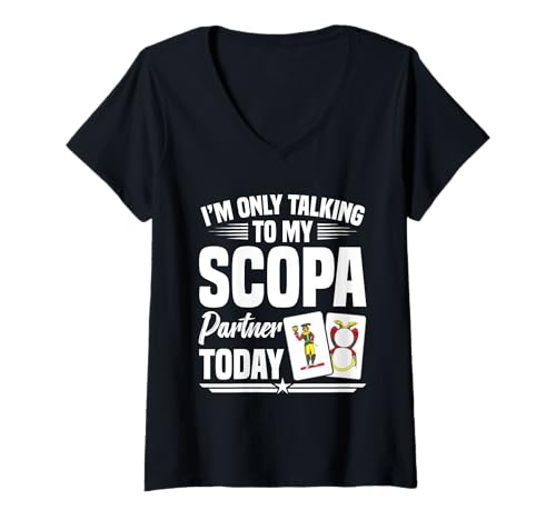 Damen Italienische Scopo-Karten Italienischer Kartenspieler Talking Scopa T-Shirt mit V-Ausschnitt Damen Italienische Scopo-Karten Italienischer Kartenspieler Talking Scopa T-Shirt mit V-Ausschnitt von Italian Card Game Illustration For Scopa Lover