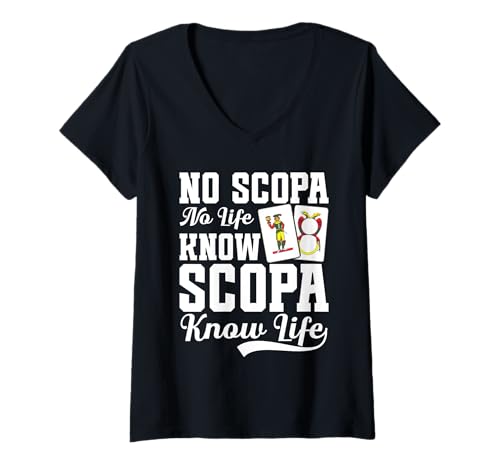 Damen Italienisches Kartenspiel Scopa Karten Spieler Know Life Scopa T-Shirt mit V-Ausschnitt Damen Italienisches Kartenspiel Scopa Karten Spieler Know Life Scopa T-Shirt mit V-Ausschnitt von Italian Card Game Illustration For Scopa Lover