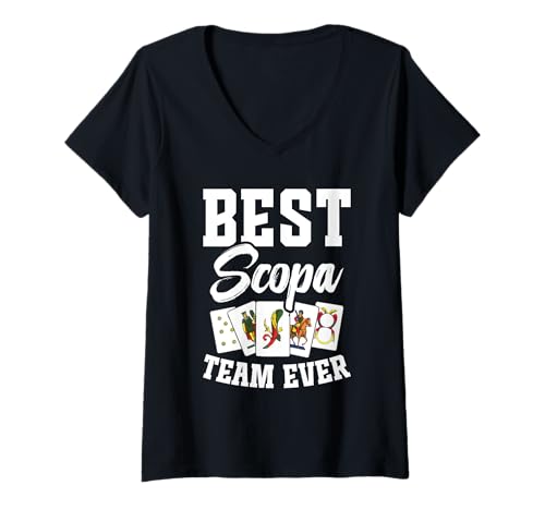 Damen Scopa Cards Enthusiast Kartenspiel Spieler Bestes Team Scopa T-Shirt mit V-Ausschnitt Damen Scopa Cards Enthusiast Kartenspiel Spieler Bestes Team Scopa T-Shirt mit V-Ausschnitt von Italian Card Game Illustration For Scopa Lover