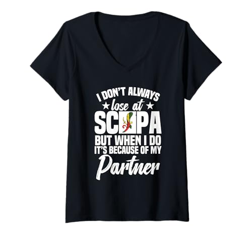 Damen Scopa Player Enthusiast Kartenspielliebhaber Mein Partner Scopa T-Shirt mit V-Ausschnitt Damen Scopa Player Enthusiast Kartenspielliebhaber Mein Partner Scopa T-Shirt mit V-Ausschnitt von Italian Card Game Illustration For Scopa Lover