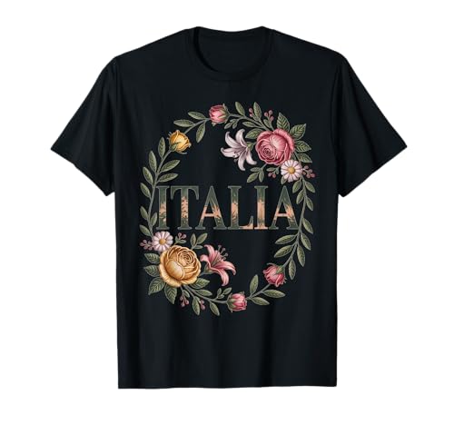 Vintage Italia Floral Wreath Travel Souvenir Women Design T-Shirt von Italian Country Travel Vibe with Rustic Florals