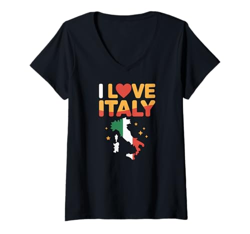 Damen I Love Italy Herzkarte Flagge Travel Pride T-Shirt mit V-Ausschnitt Damen I Love Italy Herzkarte Flagge Travel Pride T-Shirt mit V-Ausschnitt von Italian Culture Passion Travel Heritage