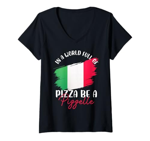 Damen Italienische Flagge Pizzelle Zitat Design T-Shirt mit V-Ausschnitt von Italian Delight Designs