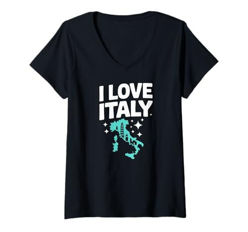 Damen Karte für Abenteurer „I Love Italy“ T-Shirt mit V-Ausschnitt Damen Karte für Abenteurer „I Love Italy“ T-Shirt mit V-Ausschnitt von Italian Destinations Travel Lover Vibes