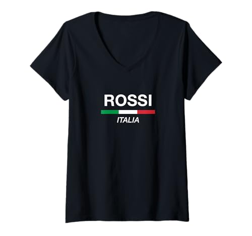 Damen Rossi Italienische Familienname, Italien-Flagge T-Shirt mit V-Ausschnitt von Italia Family Names