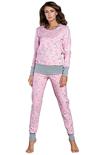 Italian Fashion IF Damen Schlafanzug aus Baumwolle, Ladies’ Pyjama Set Long-Sleeved, Checked Pyjama Set, Night Wear, Soft and warm (L, Rosa) von Italian Fashion IF