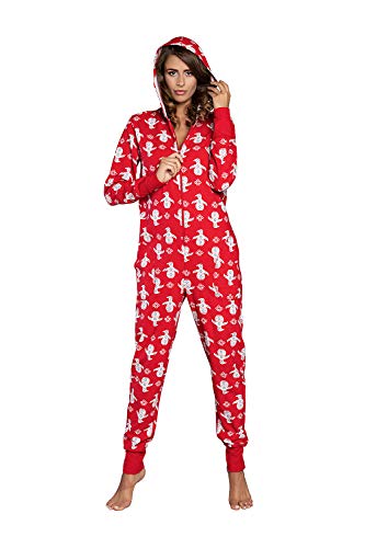 Italian Fashion IF Damen Schlafanzug aus Baumwolle, Pijama Onesie schönes Jumpsuit Long Sleeve Bodysuit mit Kapuze | Nachtwäsche oder Hausanzug Modell mit Taschen von Italian Fashion IF