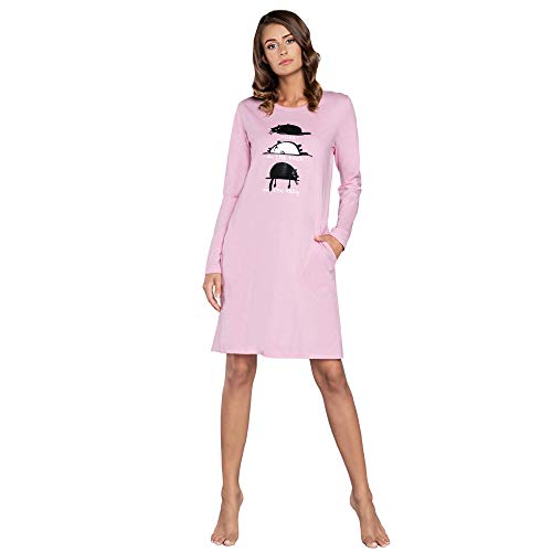 Italian Fashion IF Damen warme Nachthemd Nachtwäsche aus Baumwolle Rundhals Lässige Schlafhemd Sleepshirt Sleepwear Schlafanzug Model Herbst und Winter 2021 (M, Rosa) von Italian Fashion IF