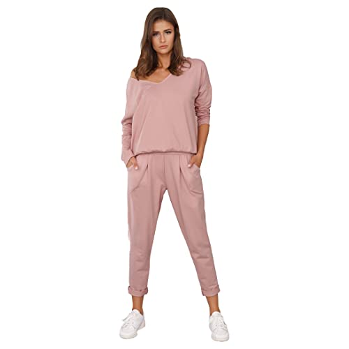 Italian Fashion Damen 2teiliger Sportanzüg Trainingsanzug modisch Set Baumwolle (M, Rosa) von Italian Fashion IF