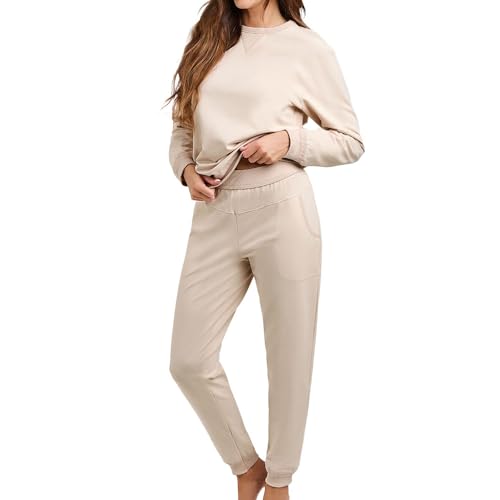 Italian Fashion Damen Lounge Anzug | Freizeitanzug | Hausanzug Panama, beige, XL von Italian Fashion