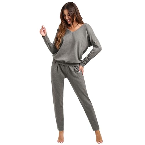 Italian Fashion Damen Lounge Anzug | Freizeitanzug | Hausanzug lang Karina, grey, S von Italian Fashion IF