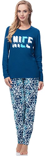 Italian Fashion Schlafanzug Damen Lang | Pyjama Damen Lang Baumwolle | Softes Schlafanzüge für Frauen | Zweiteiliger Frauen Pyjama Set für den Winter | Warmer Nachtwäsche S-XXL von Italian Fashion