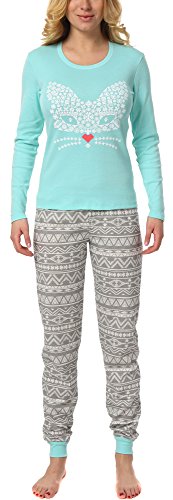 Italian Fashion IF Baumwolle Pyjama Schlafanzug Lang Zweiteilige Nachtwäsche Hausanzug Sleepwear Langarm Perfect als Geschenk | schönes Zuhause Outfit von Italian Fashion IF