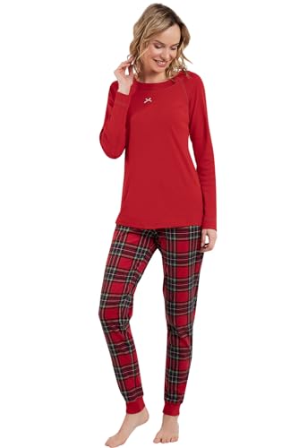 Italian Fashion Schlafanzug Damen Lang | Pyjama Damen Lang Baumwolle | Softes Schlafanzüge | Zweiteiliger Frauen Pyjama Set für den Winter | Warmer Nachtwäsche mit Karomuster S-XXL von Italian Fashion