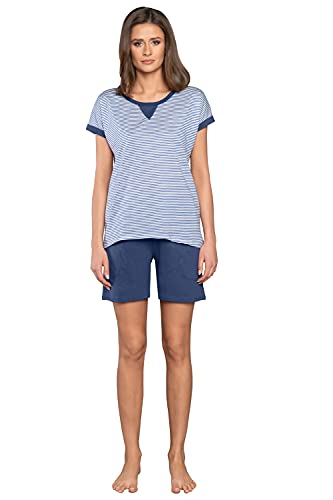 Italian Fashion IF Damen Pyjama Set Schlafanzug Kurz Baumwolle Nachtwäsche Kurzarm Sommer Top und Short Zweiteilig Sleepwear Schlafanzug Hausanzug 2021 (L, Marine) von Italian Fashion IF