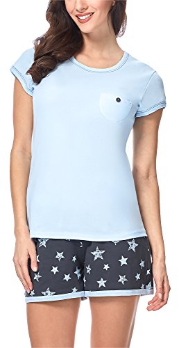 Italian Fashion IF Damen Pyjama Set Schlafanzug Kurz Baumwolle Nachtwäsche Kurzarm Sommer Top und Short Zweiteilig Sleepwear Schlafanzug Hausanzug 2021 von Italian Fashion